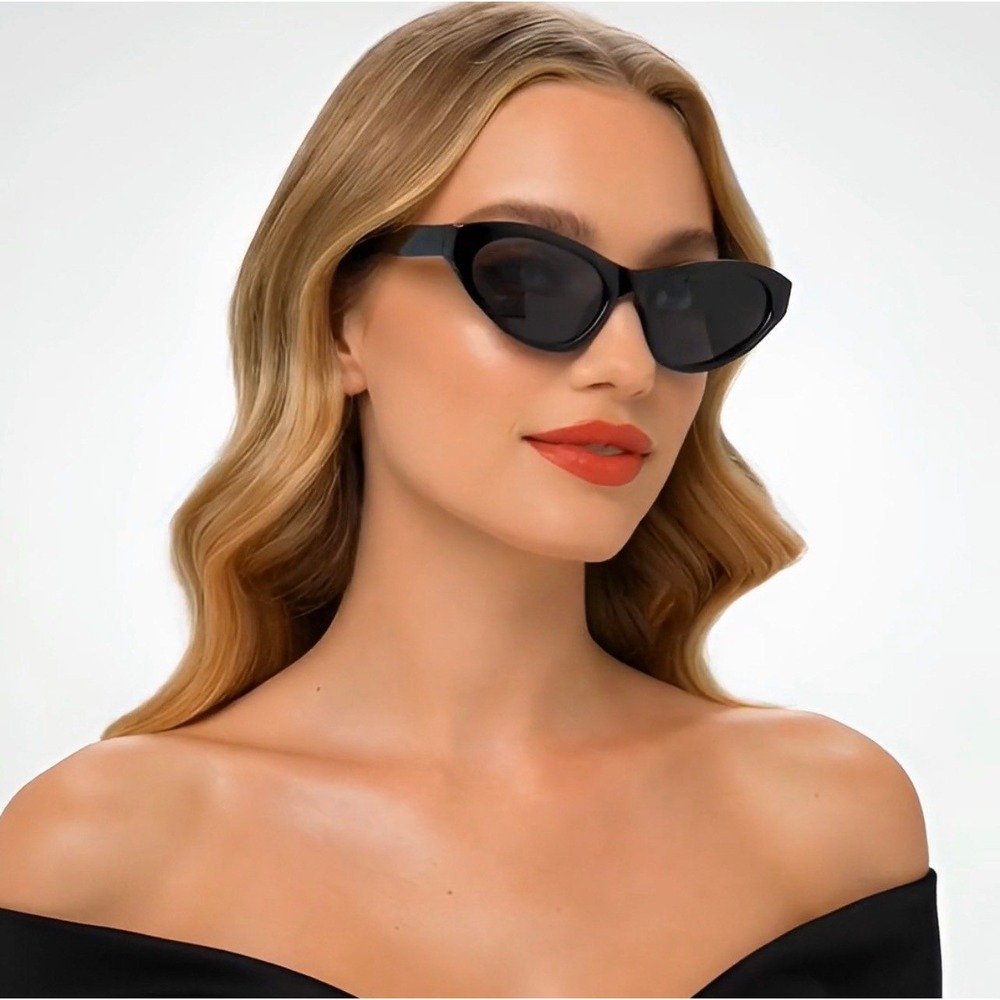 Womens Black Cat Eye Sunglasses Twisted Temple Retro Y2K Vintage Style UV400